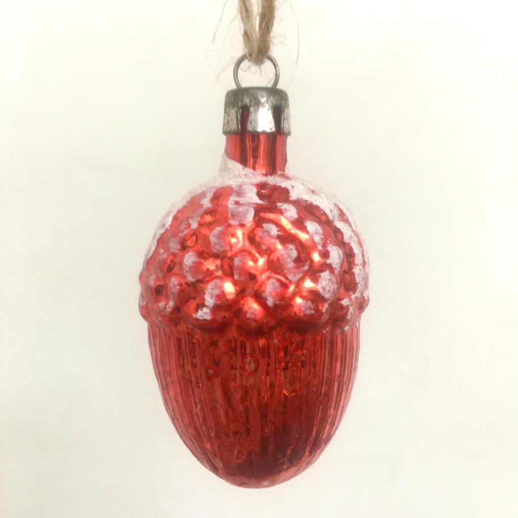 Red Acorn with snow vintage Christmas Decoration - rediscova