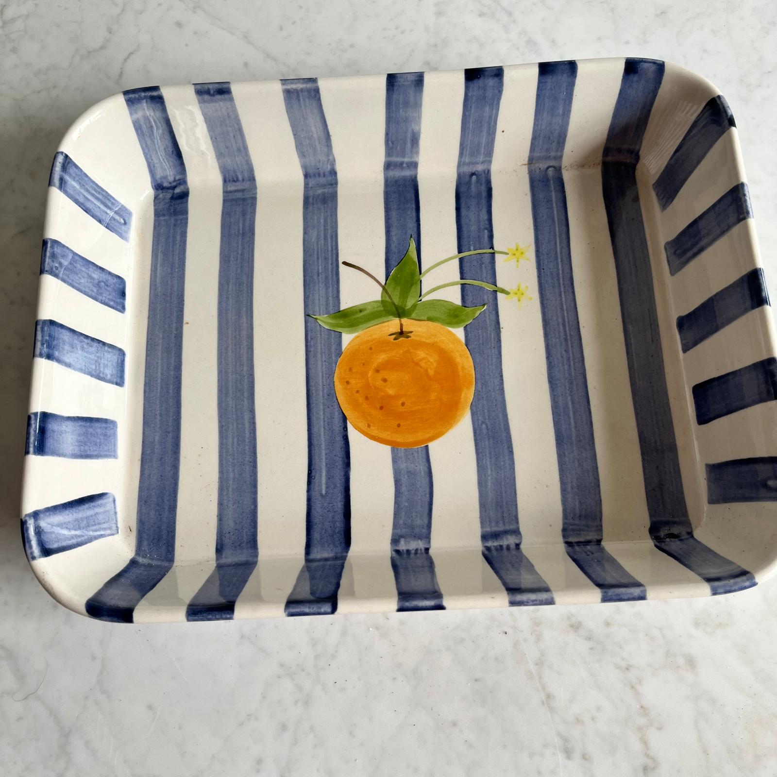 Large Stripey Blue And White Rectangular Serving Dish Rediscova 