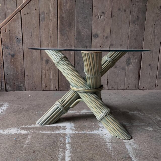 Faux bamboo 80s glass top table with a green wash.
Details to be listed 

#vintage #furniture #interiors #home #restoration